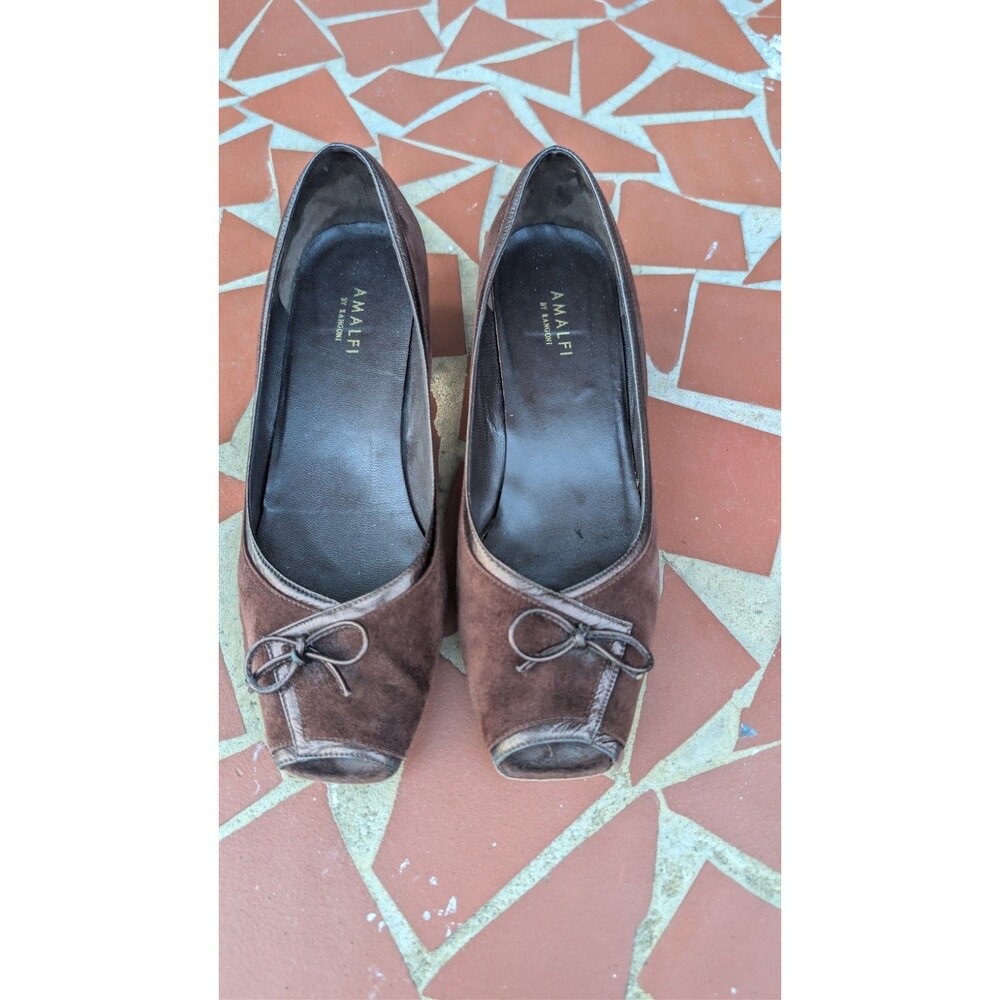 Vintage AMALFI by Rangoni Brown Suede Peep Toe Block Pumps-Sz 8.5/9  Italy